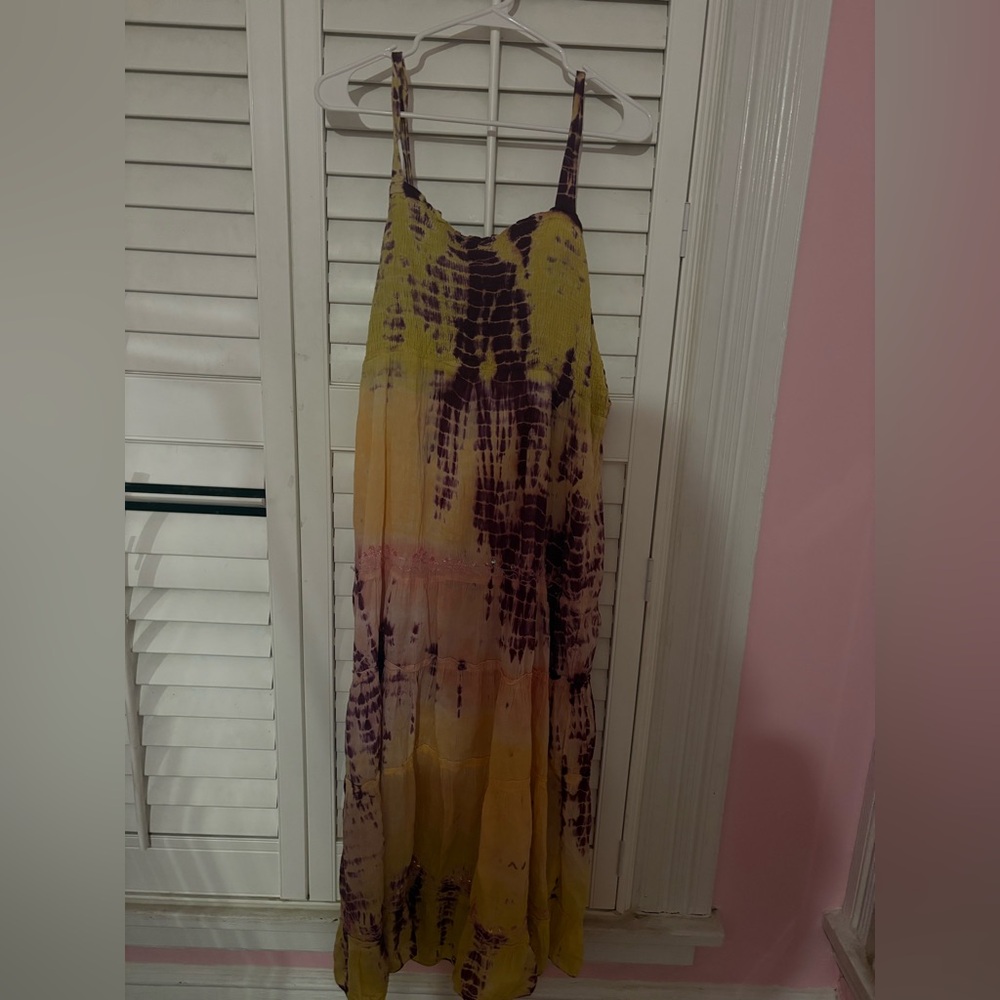 SHAN Purple and Yellow Tie-Dye Maxi Dress